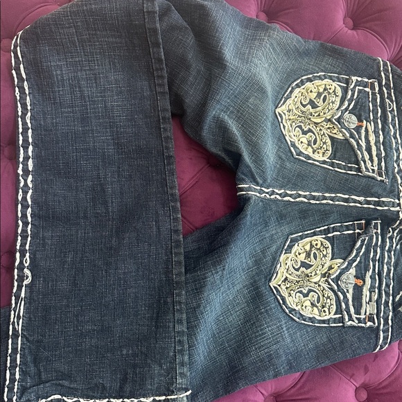 Laguna Beach Embroidered Dark Blue Boot Cut Jeans with Decorative Back Pockets - Picture 4 of 8